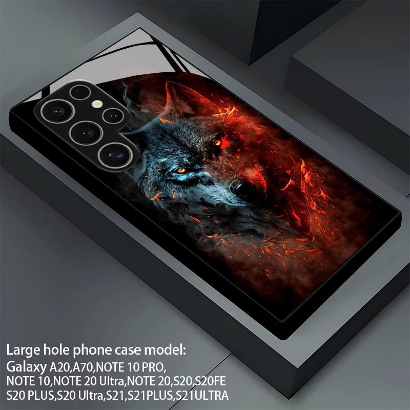Чехол для мобильного телефона с 2D узором «Тень Огненного Волка» для Samsung S26 S25 S24 S23 S22 S21 S20 A55 A54 Закаленное Стекло Защитная Крышка