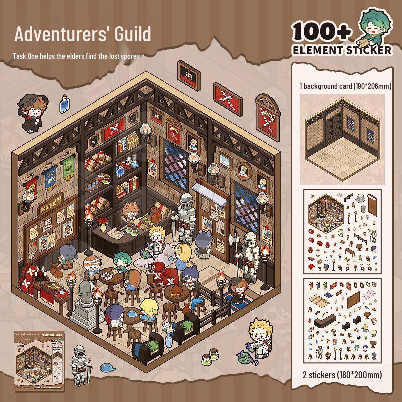 Книга наклеек на тему 3D-приключений: Миниатюрные наклейки для сцен и ландшафтного дизайна