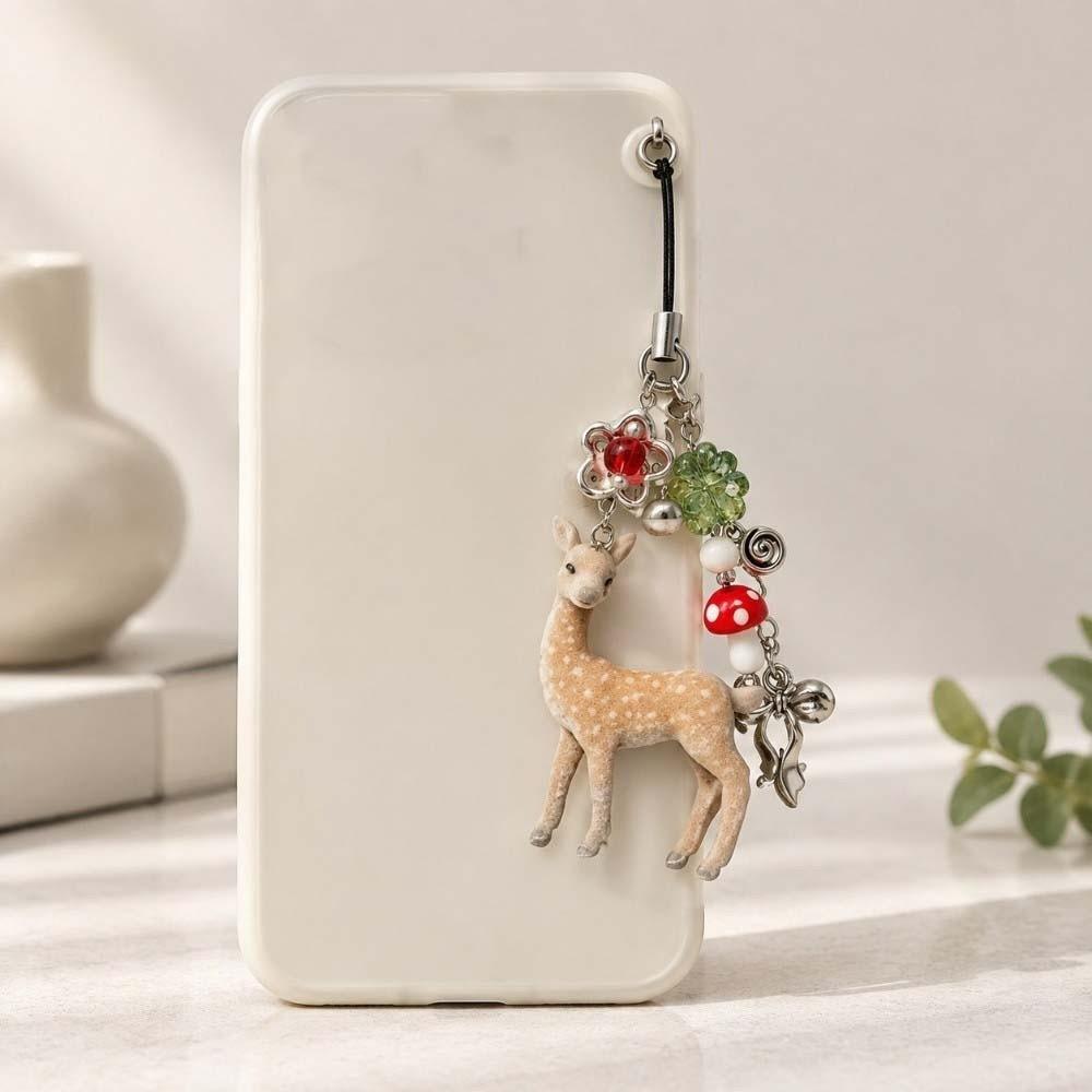 Floral Deer Key Chain Miniature Animal Bag Charm Fawn Backpack Decor Flocked Pendant Wallet