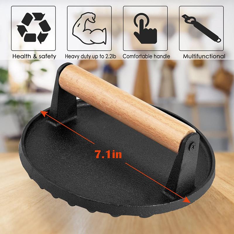 Grill Meat Squid Fried Steak Barbecue Meat Pressing Board  Round Shape Cast Iron Steak Plate Meat Press Tool