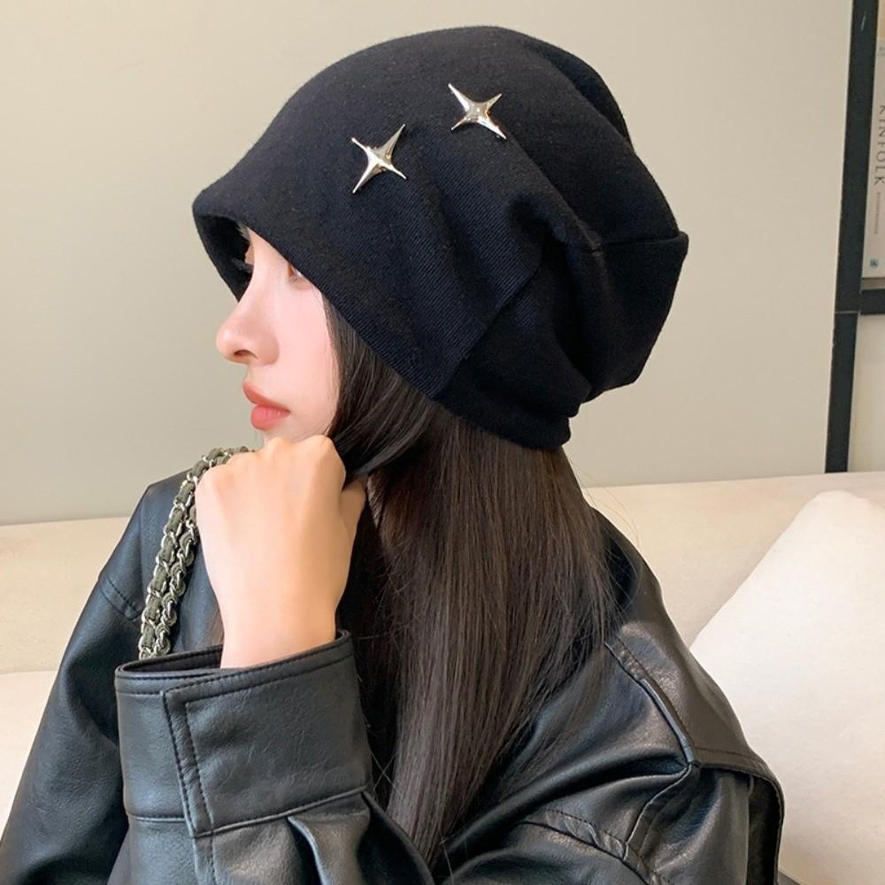 Face Slimming Slouchy Beanie Hat Star Decor Warm Earflap Hat Cozy Fall Winter Beanie Hat For Women