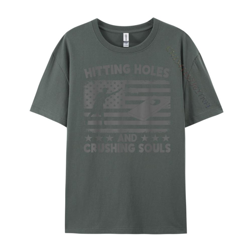 Hitting Cornholes And Crushing Souls Funny Cornhole Team White T Shirt Men Short Sleeve Tee Graphic