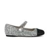 Sheepskin~ A Miu Rhinestone Pearl Buckle Chain Color Matching Mary Jane Shoes Women's Flat-bottomed Light-mouth Single Shoes