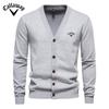 2025 Осень/Зима Новый Вышитый Свитер Мужской Кардиган Свитер Высокого Качества Деловой Однотонный Трикотажный Свитер