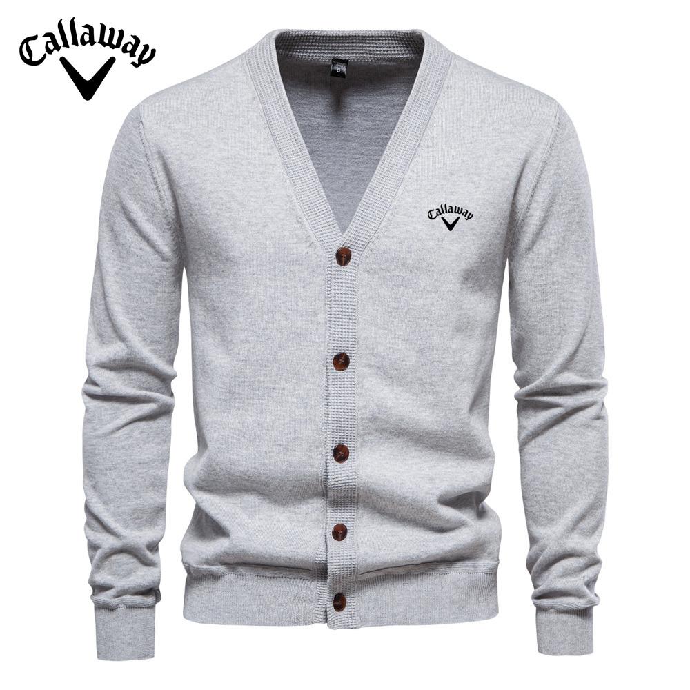 Callaway 2025 Осень/Зима Новый Вышитый Свитер Мужской Кардиган Свитер Высокого Качества Деловой Однотонный Трикотажный Свитер