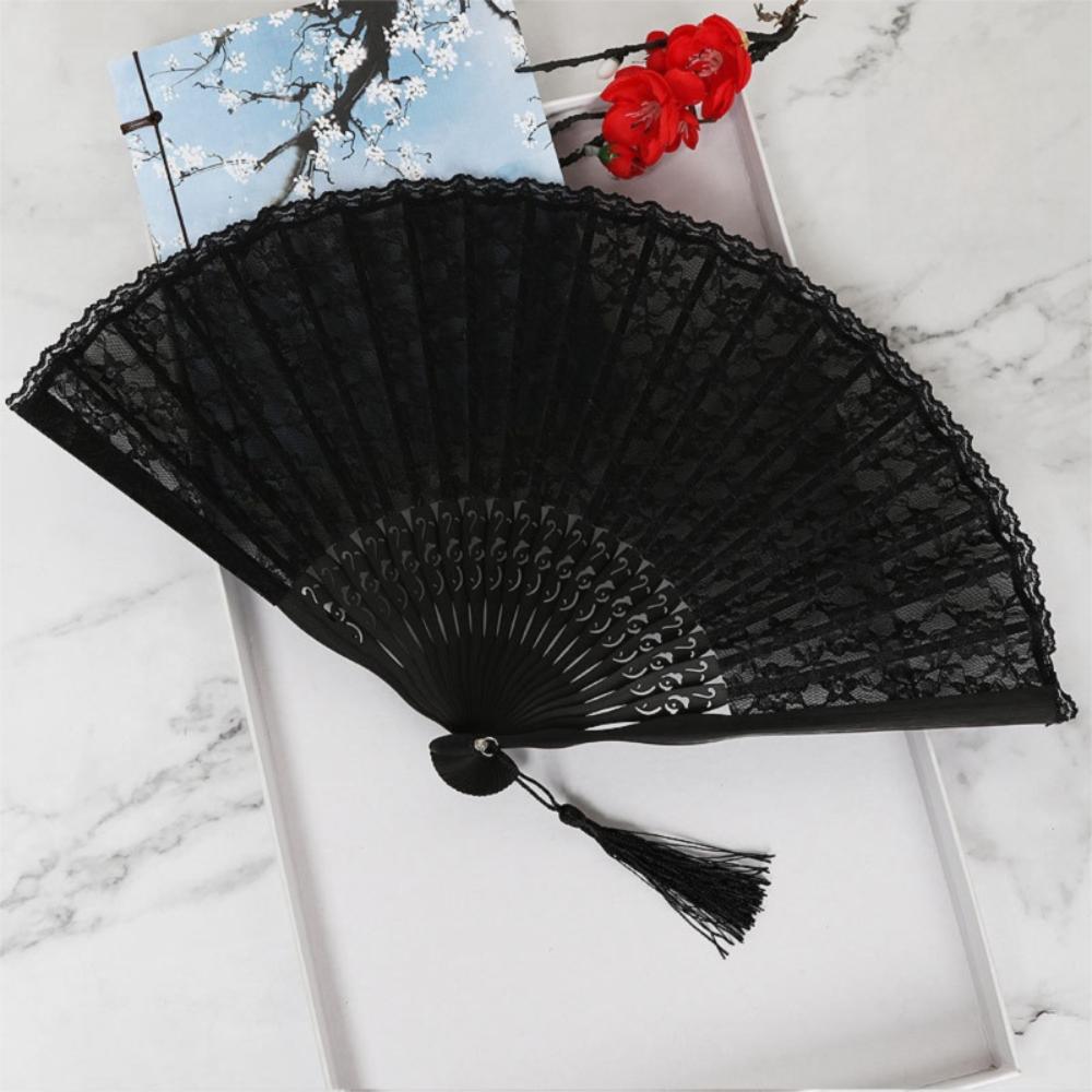 Bamboo Frame Lace Handheld  Folding Fan with Bags Bamboo Silk Folding Fan  Wedding Decoration