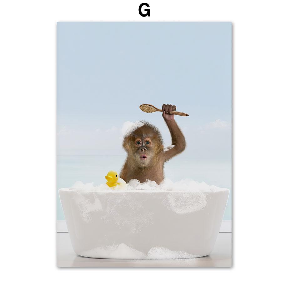 Животное в ванне Лев Тигр Лама настенная живопись на холсте туалет причудливые постеры и принты настенные панно Забавный декор для ванной комнаты