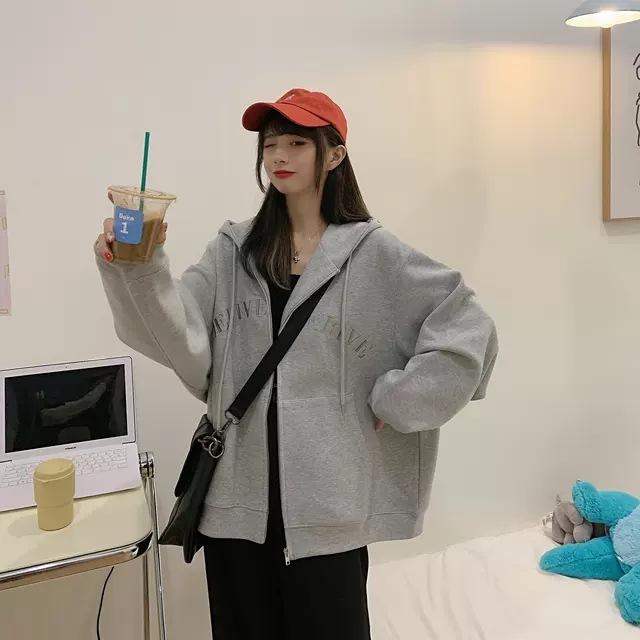 Кардиган с капюшоном, толстовка женская, больших размеров, осенняя, свободная, с длинным рукавом, на молнии, куртка, топ