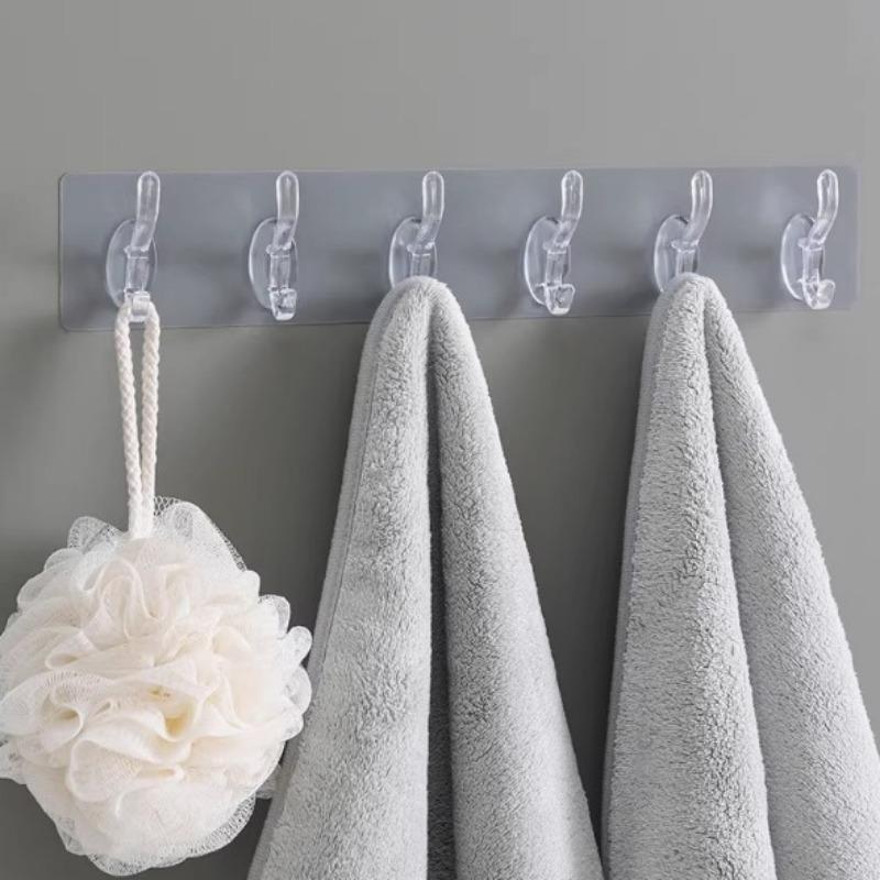 Прозрачный ряд крючков Клейкие крючки Ряд мощных шестизвенных настенных Бесшовные Не нужно сверлить Задняя сторона двери Крючки для пальто и шляп