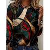 Ladies' Autumn and Winter Casual Marble Pattern Round Neck Long Sleeved T-shirt Base Top Women's Clothing