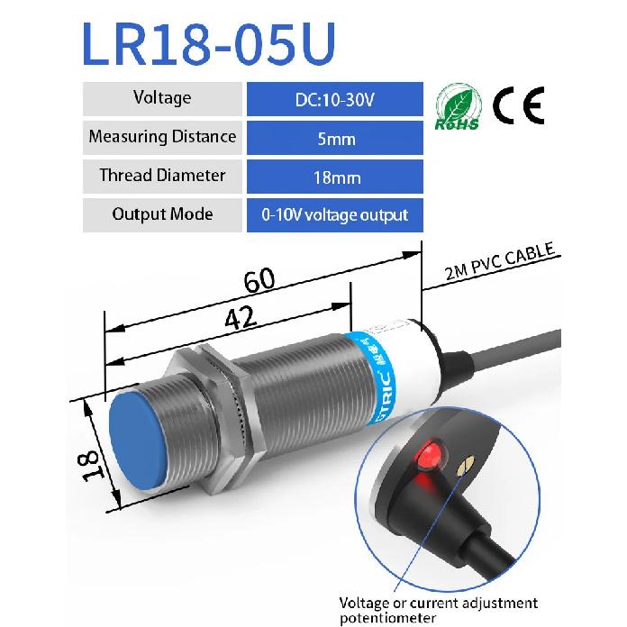 GTRIC Analog Linear Displacement Proximity Sensor M12 M18 M30 0-10V Voltage or 4-20mA Current Output Inductive Switch