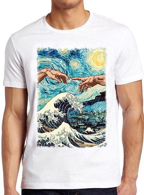 Канагава Руки Бога Звездная ночь Ван Гог Мем Смешной Подарок Футболка T-Shirt M1028
