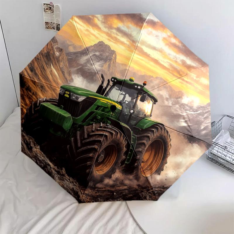 Зонт-автомат с рисунком «Строительная техника», портативный и складной дизайн, 8 спиц, рождественский или праздничный подарок.