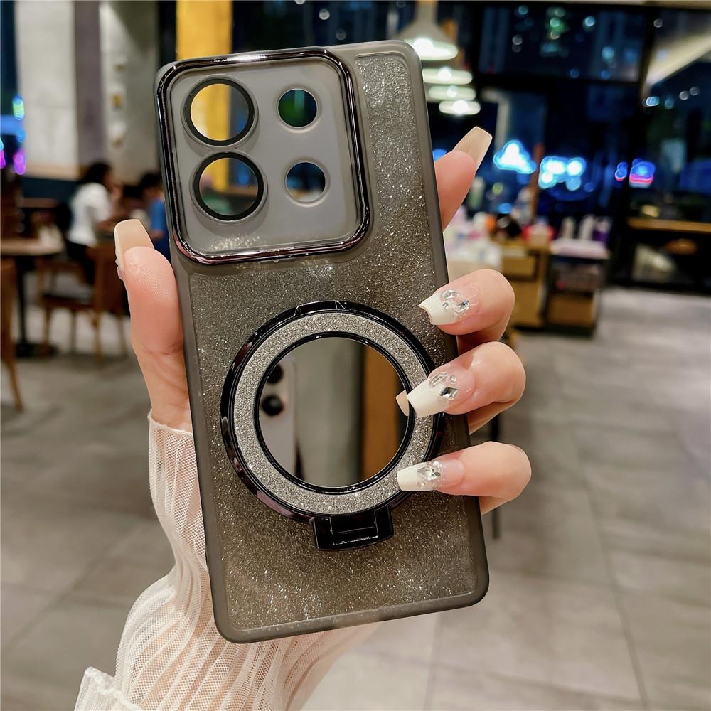 Зеркальный блестящий чехол с магнитным кронштейном для Xiaomi Redmi Note 13 Pro Plus Note13 4G 12S 12pro 5G Защитная пленка для объектива Силиконовая подставка-держатель