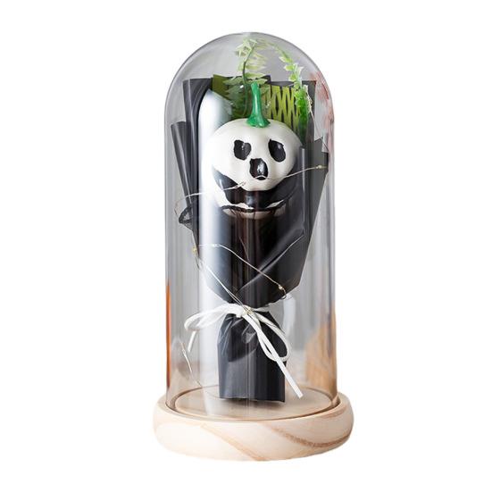 Halloween Light Up Pumpkin In Clear Cloche Handmade Glowing Pumpkin Light for Home Kitchen Mantel Tabletop Indoor Halloween Decoration