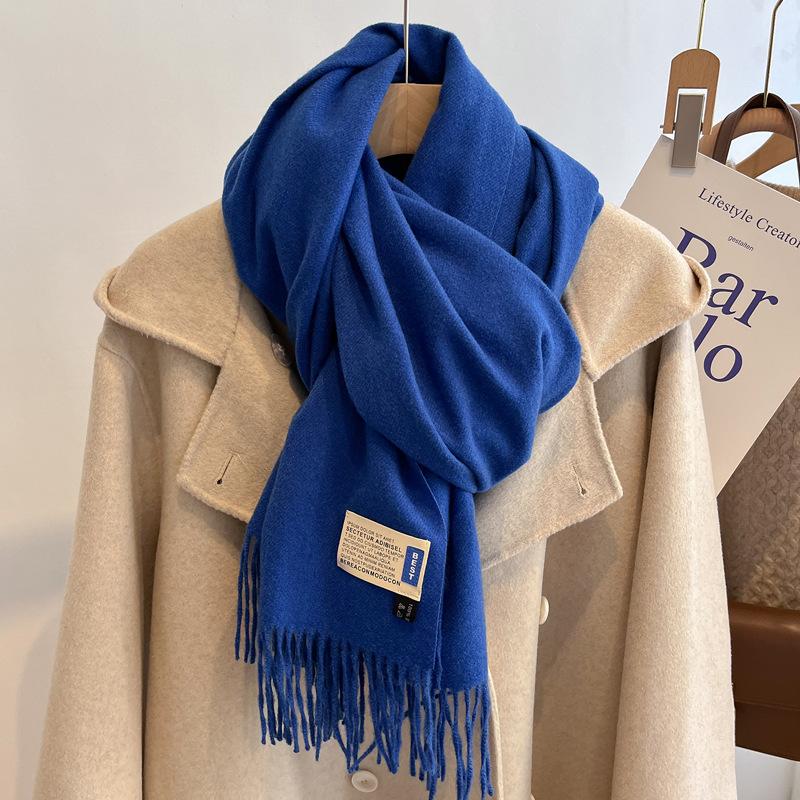 New Solid Color Imitation Cashmere Scarf Women's Autumn and Winter Versatile High-end Shawl Warm Thickened Scarf Dual-purpose