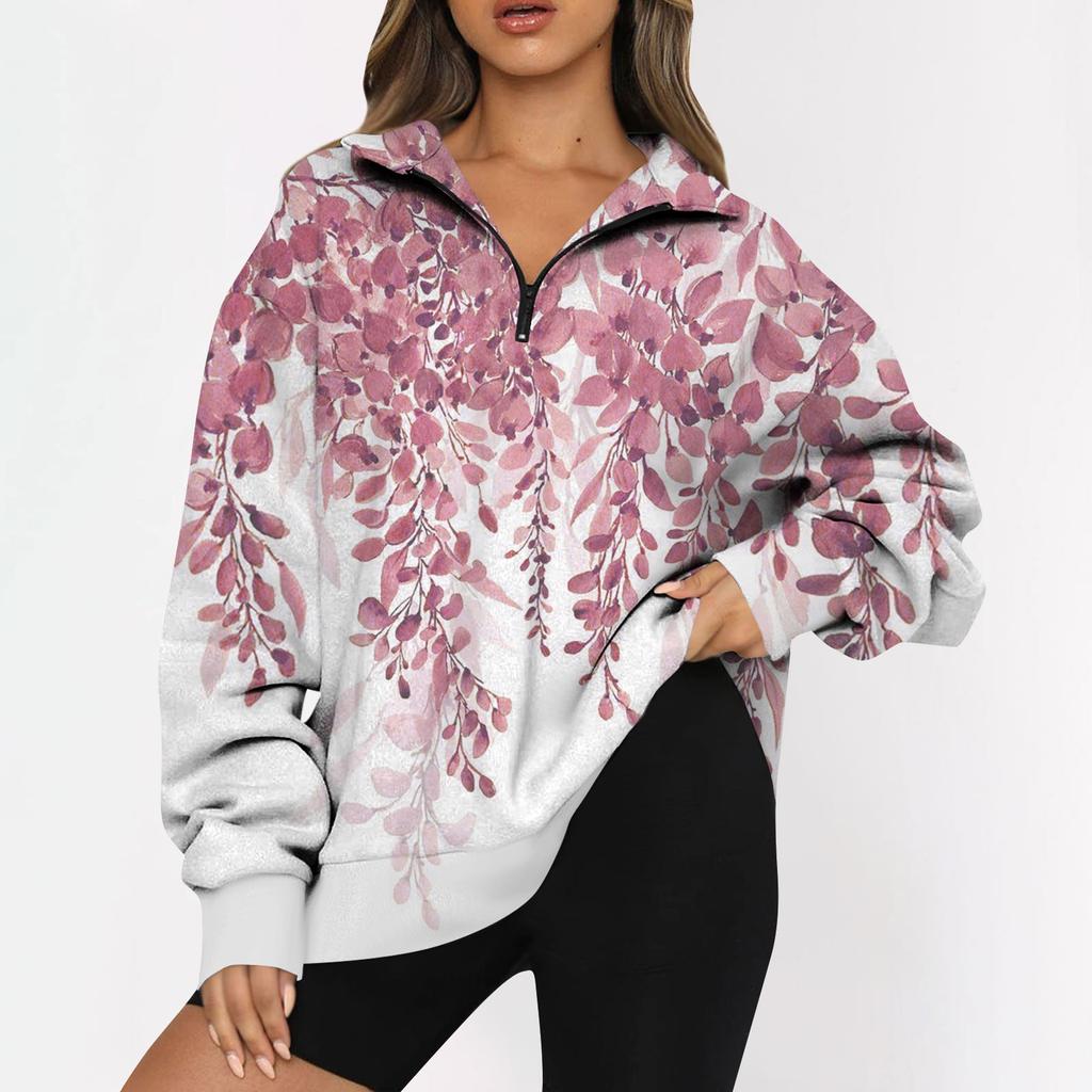 Женская повседневная модная толстовка на молнии с длинным рукавом и цветочным принтом, топ на молнии