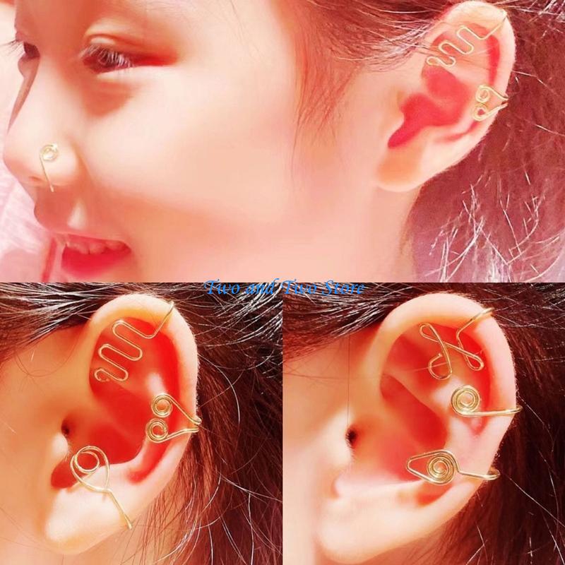 HX6F 9Pieces/Set Non-Pierced Body Jewelry Nose Clip On Fake Piercing Nose Cuff Women