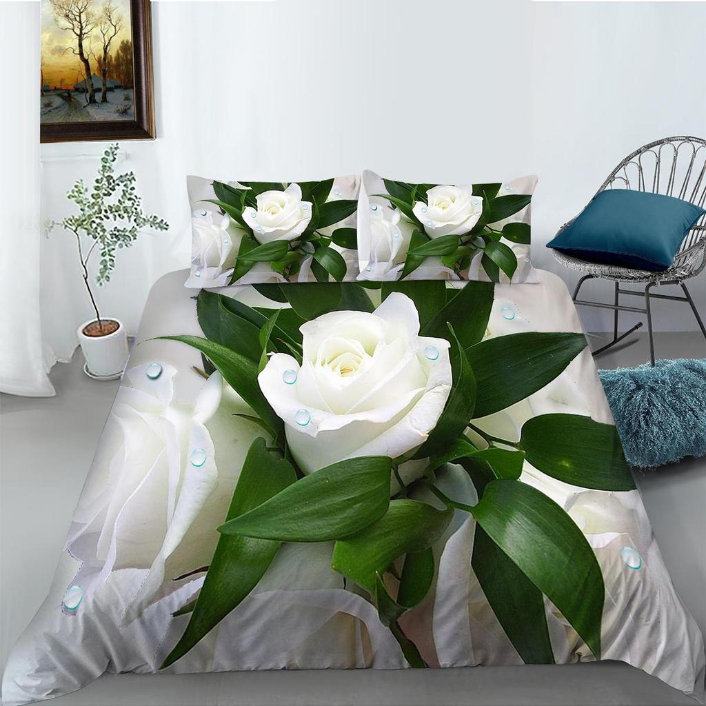 Комплект постельного белья с 3D-розой и современной романтической любовью, пододеяльник и наволочка, подходит для домашнего украшения комнат влюбленных и пар