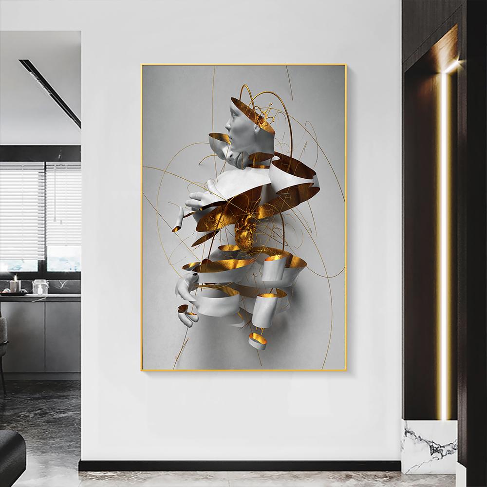 Современная абстрактная статуя, настенное искусство, 3D-видение, холст, живопись, скандинавский сюрреализм, скульптура, художественные постеры, принты, изображение для домашнего декора