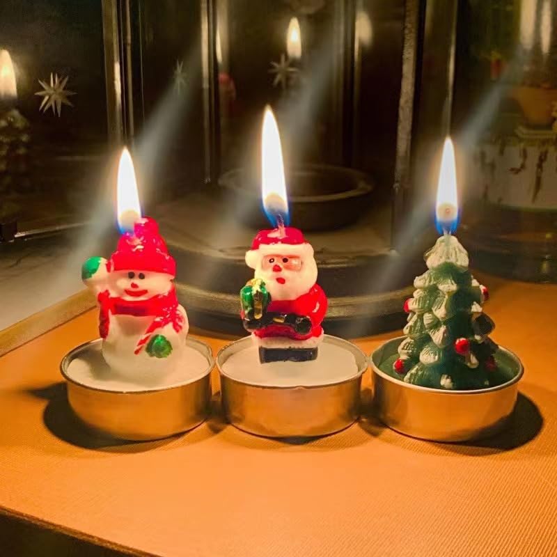 3pcs/set Christmas Candles Mini Claus Xmas Tree Snowmen Shaped Tin Cans Handheld Candles for Home Decor New Year Craft Gifts