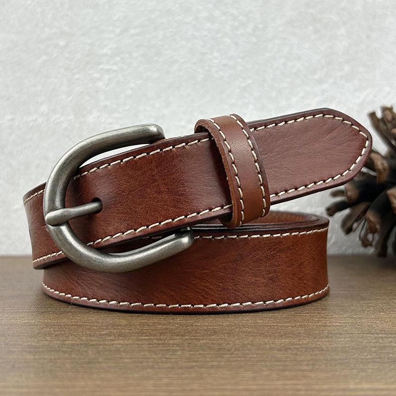 Ремень в стиле ретро для женщин, кожаный, повседневный, с пряжкой, для джинсов, первый слой, простой ремень из воловьей кожи, модный