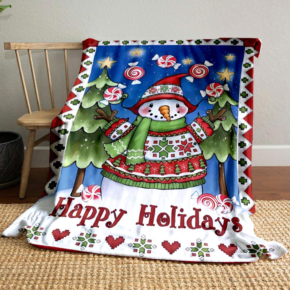 Happy Holiday Snowman Print Blanket bedroom Blanket for Livingroom Couch lunch break Soft throw for Friend's festival Gift