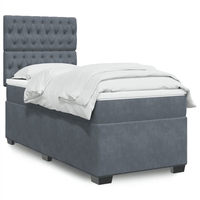 Maison Exclusive - Sommier à lattes de lit et matelas Gris foncé 90x200 cm Velours