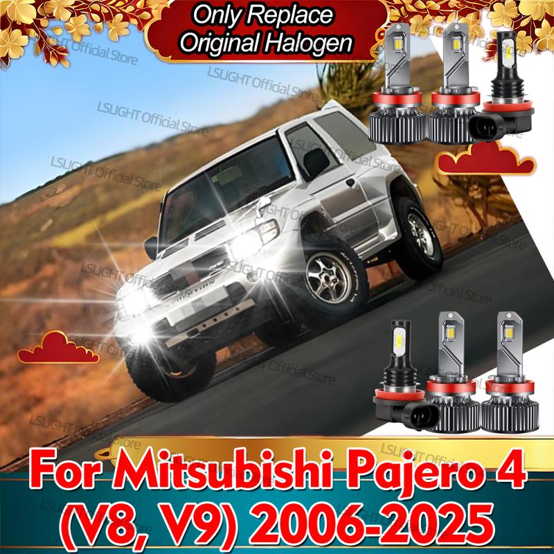2/6x светодиодные фары 6000K противотуманные лампы для Mitsubishi Pajero 4 Mk4 (V8 V9) 2006-2025 Двусторонние светодиодные фары CSP 30000 лм Ближний и дальний свет