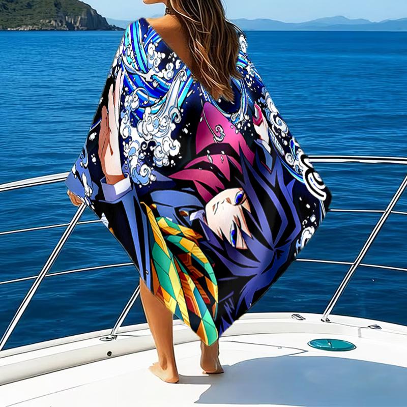 1pc Demon Slayer4 Beach Towel with Custom Name, Beach/Swimming/Bath/Picnic/Camping Towel, Suitable for Seaside Beaches