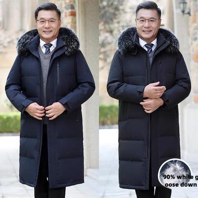 Зимняя куртка на гусином пуху для мужчин среднего и пожилого возраста, длинное теплое толстое зимнее пальто, большой размер