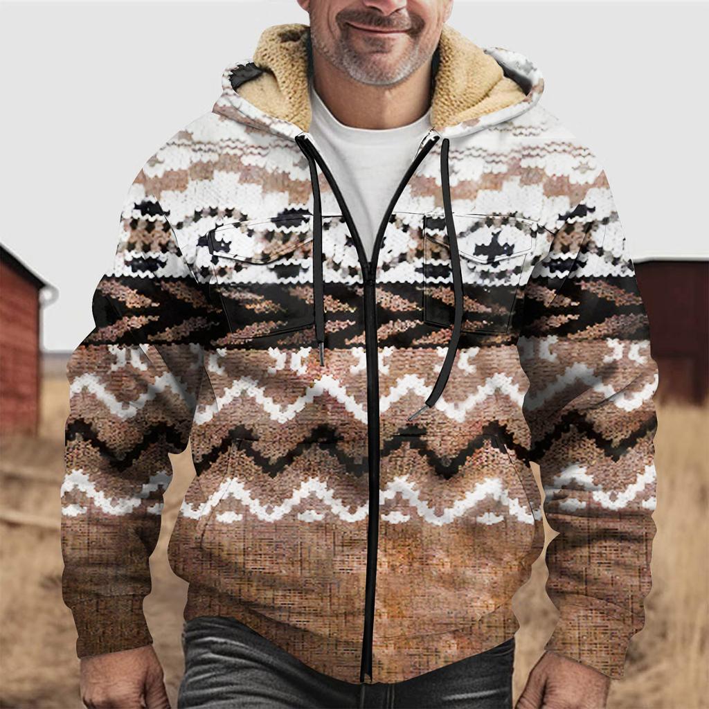 Мужская зимняя флисовая толстовка с капюшоном на молнии с накладным карманом, повседневная куртка