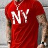 Summer Men's 100% Pure Cotton Casual Loose Plus Size NY Letter Printed Sports Comfortable Round Neck Short Sleeved T-shirt Top