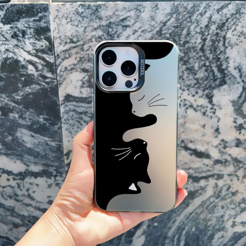 Милый мультяшный черный кот Чехол для телефона iPhone 16 15 Pro Max Plus 14 13 12 11 Pro Max 13 Mini Ударопрочный Лазерный Задняя крышка Funda