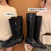 [Fanfna] French Thick Heel Pile Boots Women's 2025 Autumn New Versatile Tall and Thin Long Boots