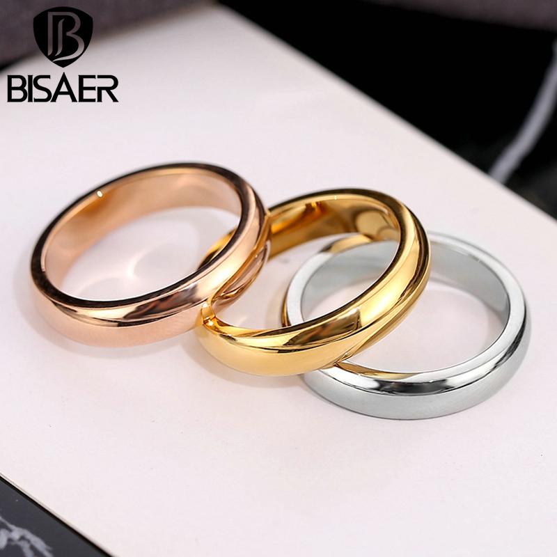 Bisaer Simple Titanium Steel Ring Fashionable Mirror-like Metallic Luster Rings