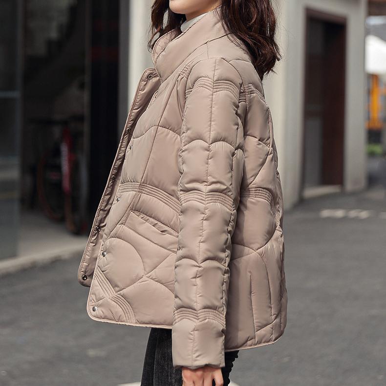 Зимняя женская пуховая куртка с тиснением, короткая модная легкая хлопковая стеганая куртка с воротником-стойкой