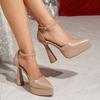 New Shallow Pointed Waterproof Table Thick Heel High Heels Fashionable Versatile Hollow One-word Buckle Sandals