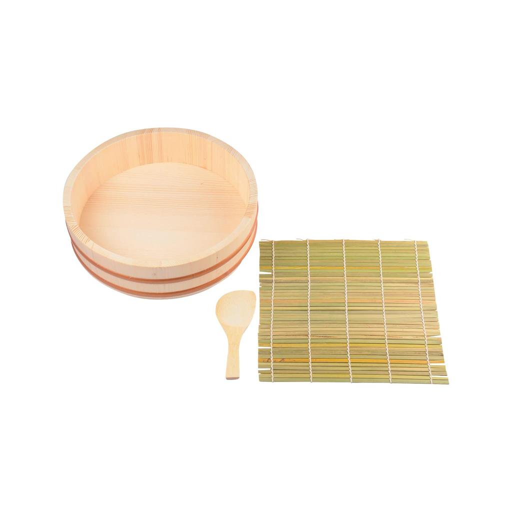 Pearl Metal Futomaki Chirashi Sushi Includes a 27cm Sushi Tub 3 a Rice and a Rolling Perfect for Home (Thick Roll) 3-Piece Set, (Approx. Cups),