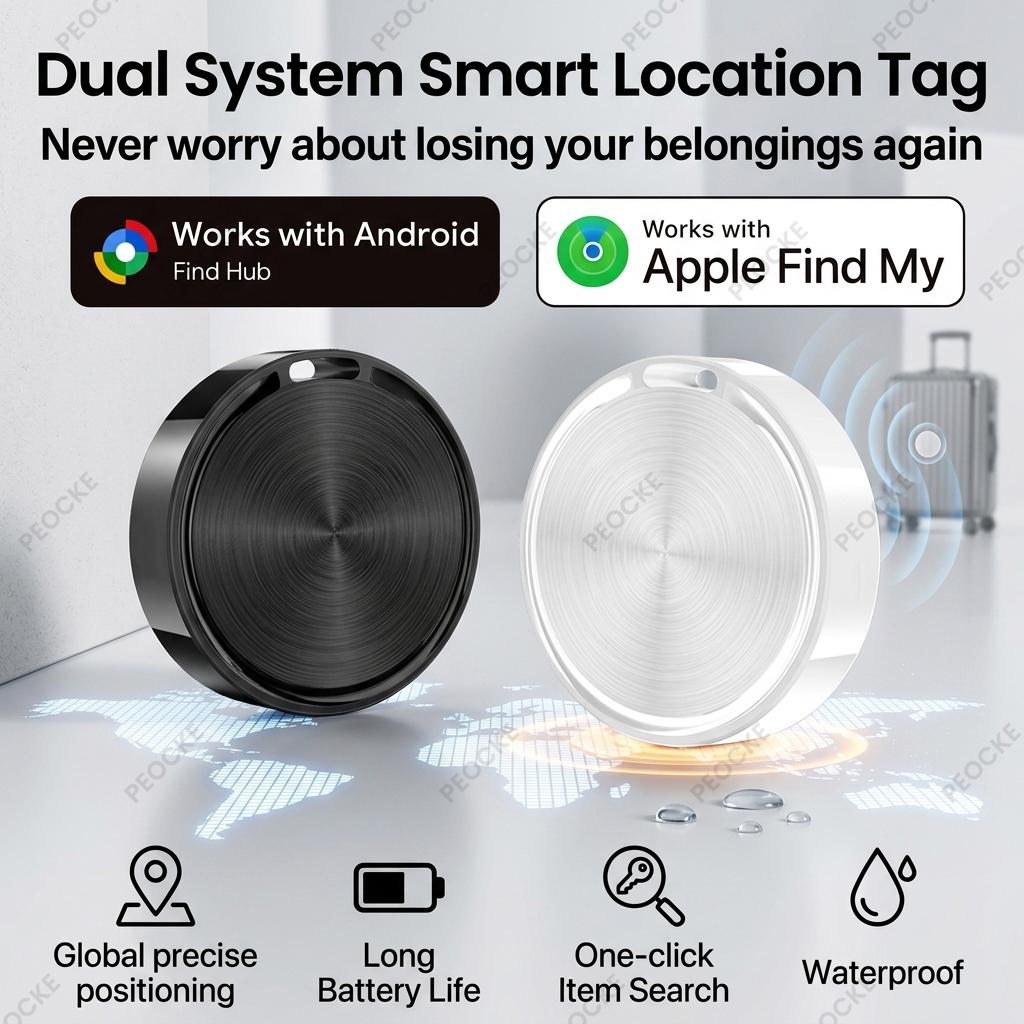 Android/iOS 1-4 шт. Умная метка местоположения Двухсистемный GPS-трекер от потери Искатель предметов Работает с Apple Find My Google Find Hub