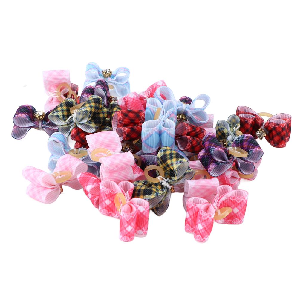 30Pcs Pet Grooming Bowknot Dog Cat Rubber Band Tiny Colorful Lattice Pet Accessory