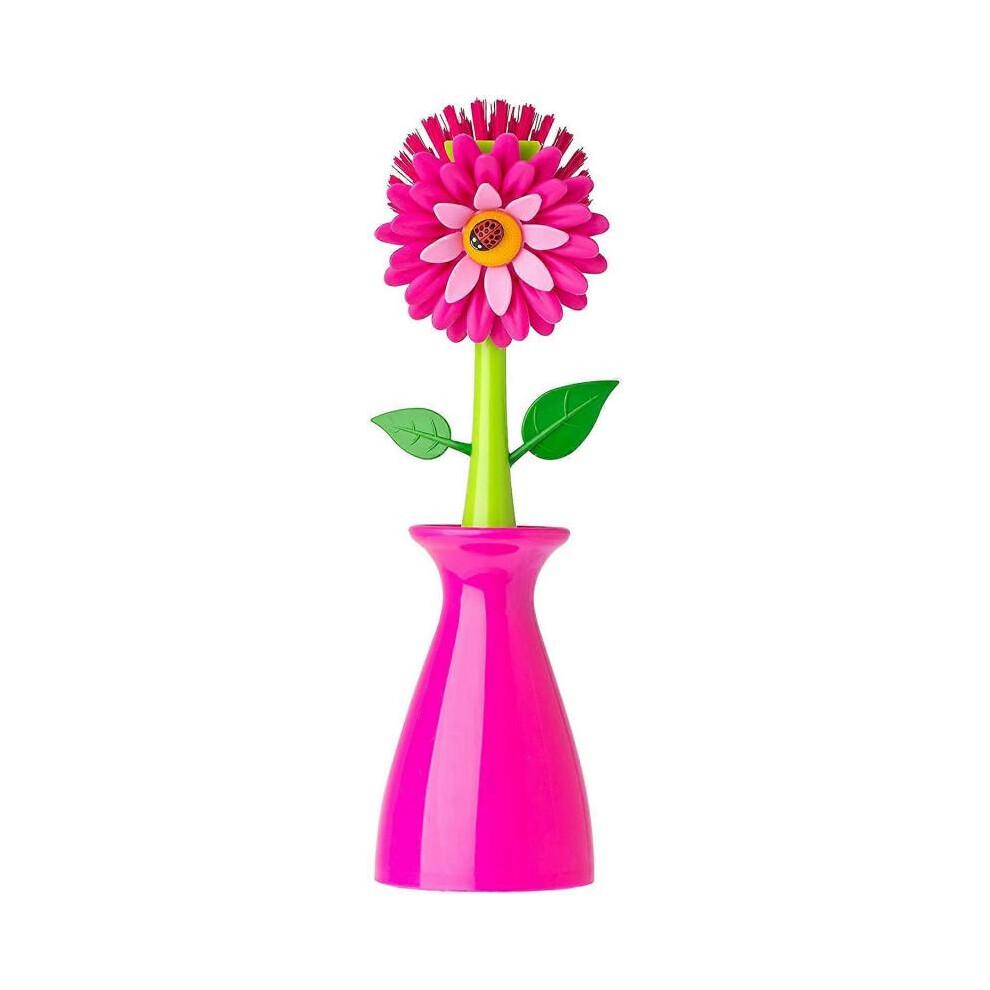 Pink Dish Brush with Vase, 10-Inches, Pink