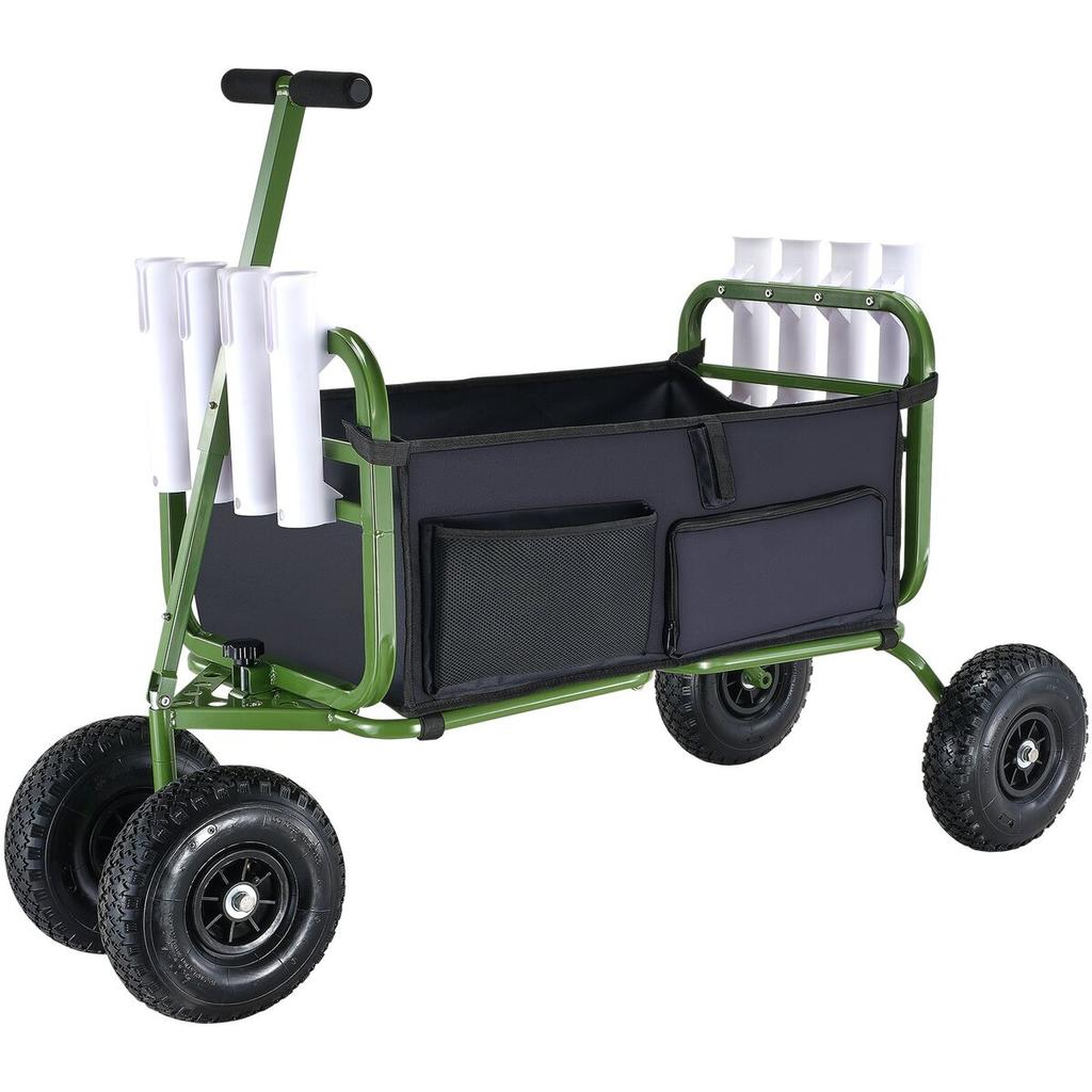 Beach Fishing Cart, 300 lbs Load Capacity, Foldable Fish and Marine Cart with Four 11" Big Wheels Rubber Balloon Tires for Sand, Heavy-Duty Steel Pier