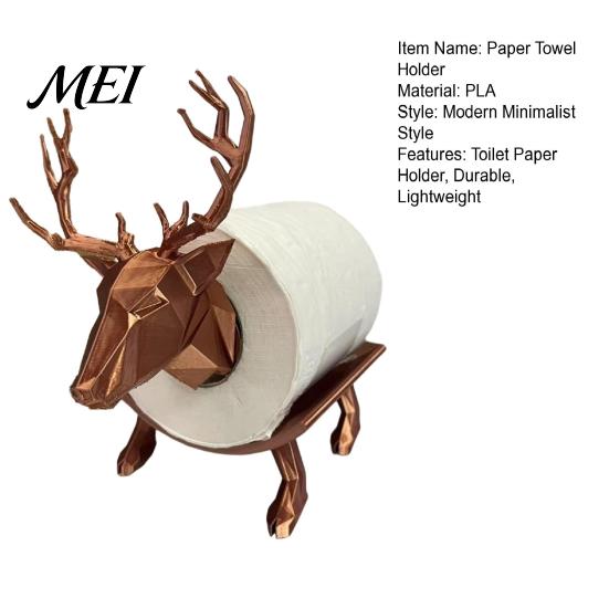 Minimalist Bathroom Organizer 3D Printed Elk Toilet Paper Holder, Stable Base Tissue Roll Decorative Holder Dispenser, Waterproof PLA Towel