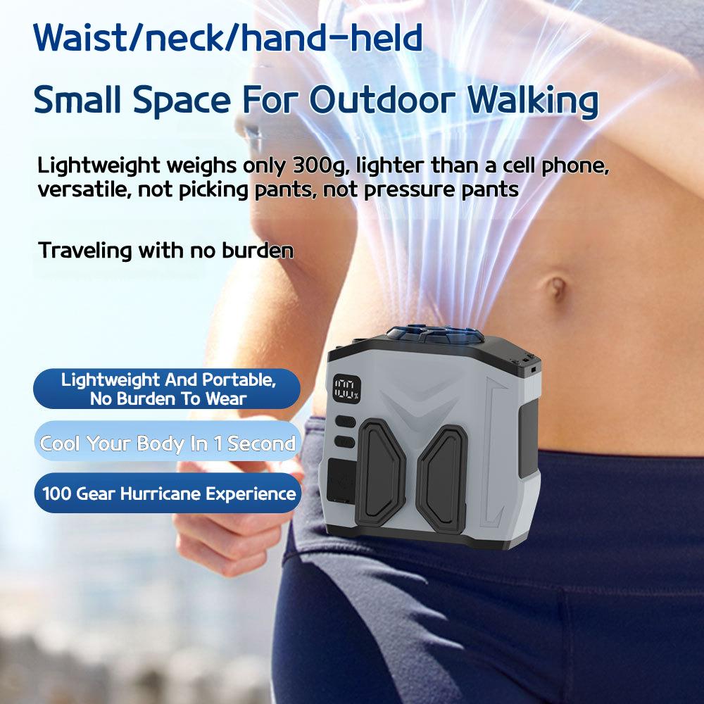 Portable Turbo Halterneck Fan with Ultra-Long Battery Life - High Wind Speed USB Charging for Home, Outdoor & Construction Sites