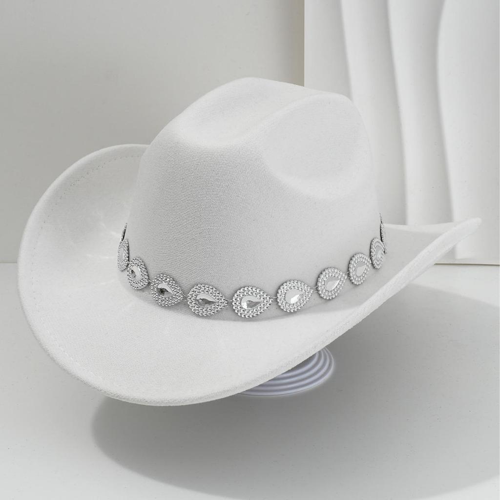 Women's Western Cowboy Hat with Teardrop Gem Embellishment - Vintage Jazz Party Hat.