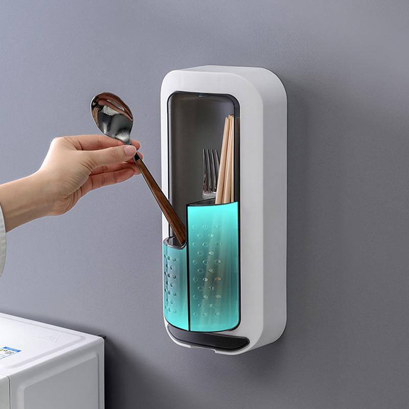 Wall Mounted Chopstick Holder Storage Box Chopstick Drainage Box Straws Spoon Knife Fork Container,Utensil Organizer Rack