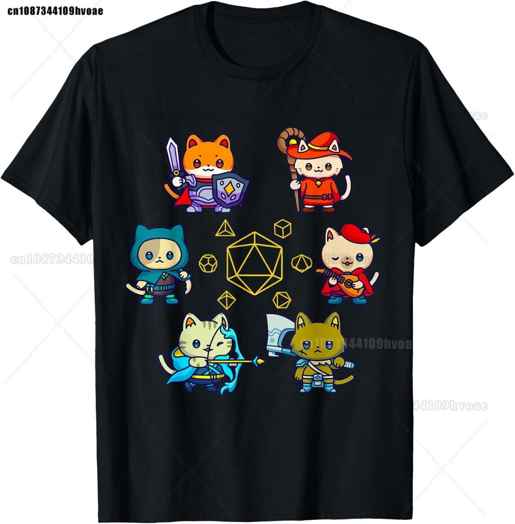 Retro Dungeon Tarot Card Cat Dice D20 TShirt for Concentration Funny Gamer Dice Dragon T Shirts Summer Streetwear Gifts Men