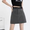 2025 Women's Gray High-Waist A-Line Miniskirt: College Style, Summer Slimming, Anti-Exposure Hip-Hugging Design