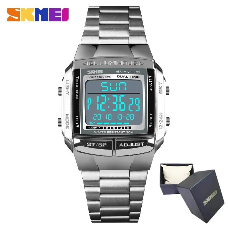 SKMEI 1381 Outdoor Relogio Masculino Sports Watch Men Digital Alarm Clock Countdown Watch Large Dial Glass Mirror Clock Fashion 4